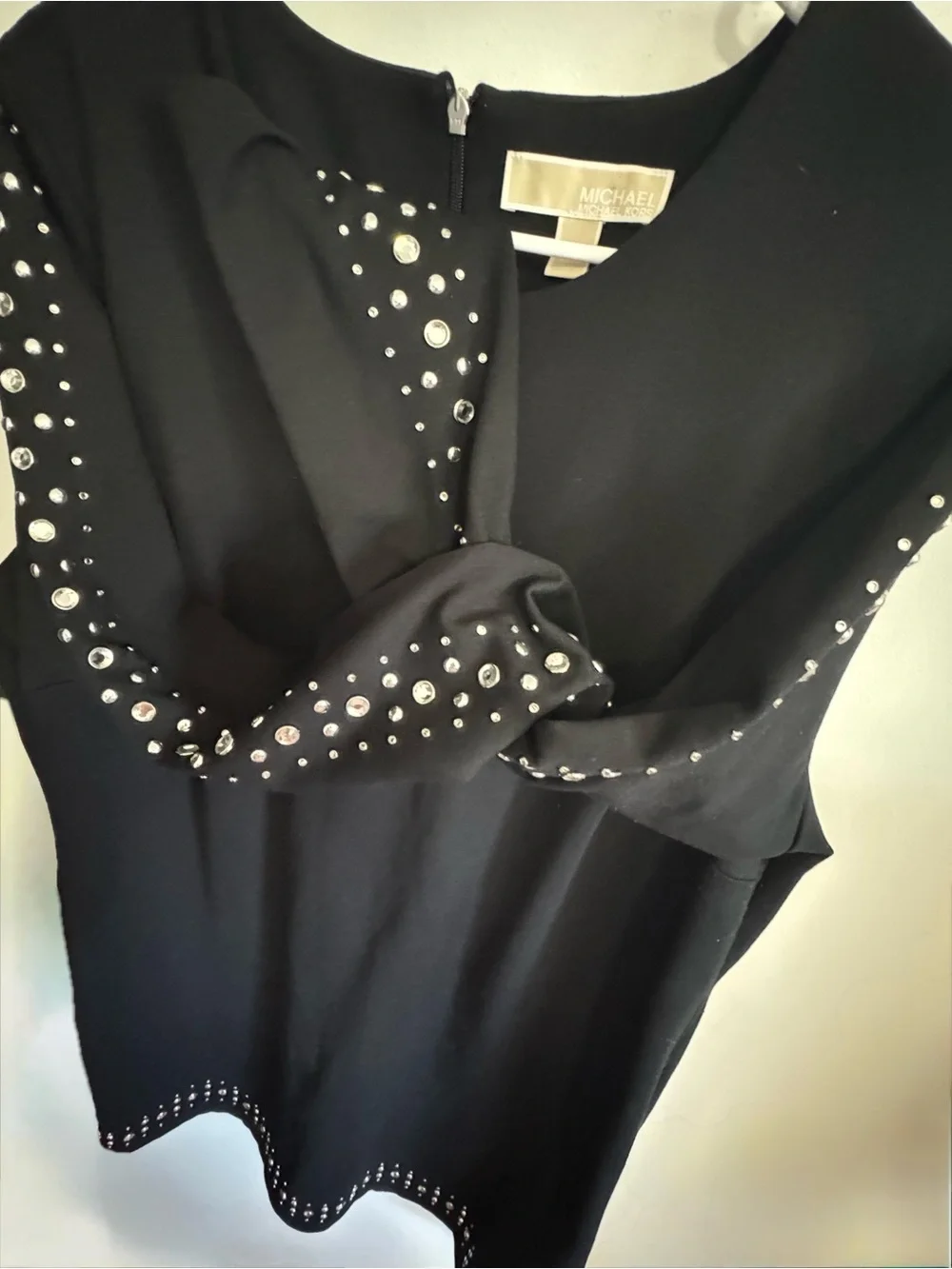 MICHAEL Michael Kors black sheath dress Plus Size Stretch Knit Rhinestone Trim